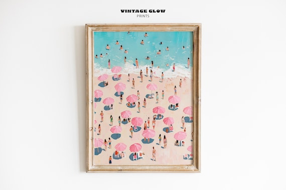 Retro Coastal Beach Art Print, Vintage Bathroom Decor