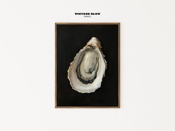Vintage Oyster Shell Art Print, Coastal Decor