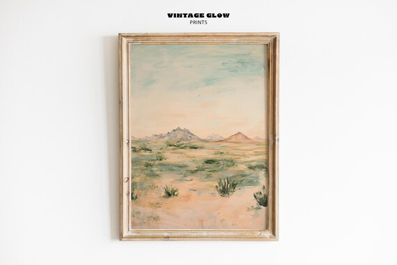 Vintage Desert Oil Painting Arid Mountain Landscape Wall Art