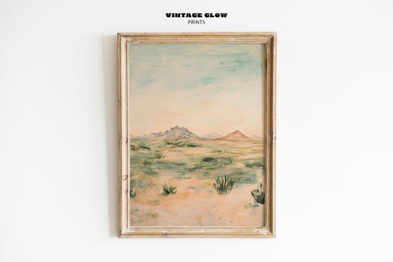 Vintage Desert Oil Painting Print Arid Mountain Landscape Wall Art New Mexico Inspired Abstract Decor Instant V128