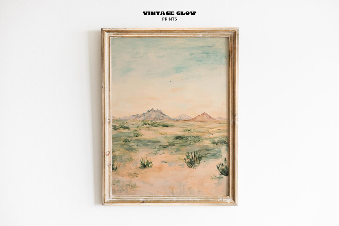 Vintage Desert Oil Painting Arid Mountain Landscape Wall Art