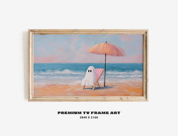 Funny Halloween Frame Tv Art Vintage Relaxing On Beach Bed Whimsical Spooky Oil Style Painting Samsung