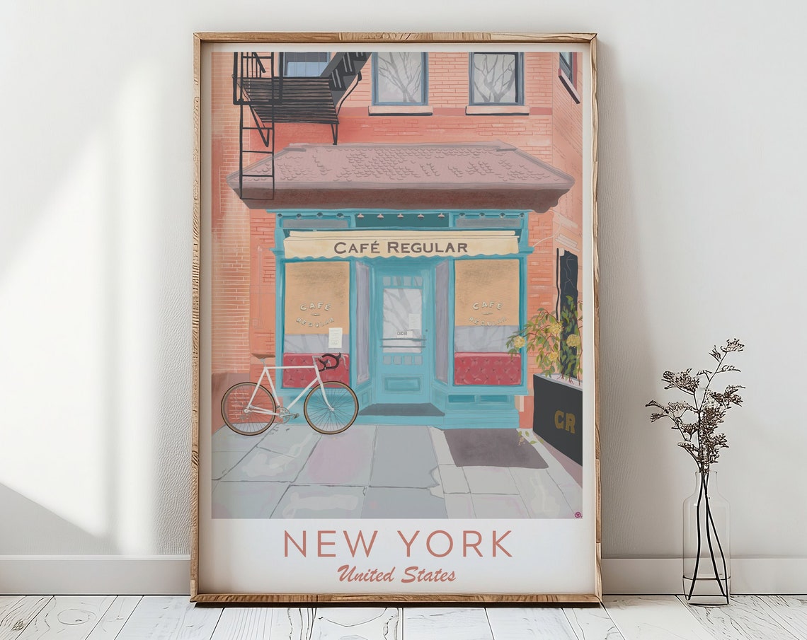 New York Cafe Illustration New York Coffeeshop Print Brooklyn Poster New York Print Greenwich Village Art New York City Wall Art