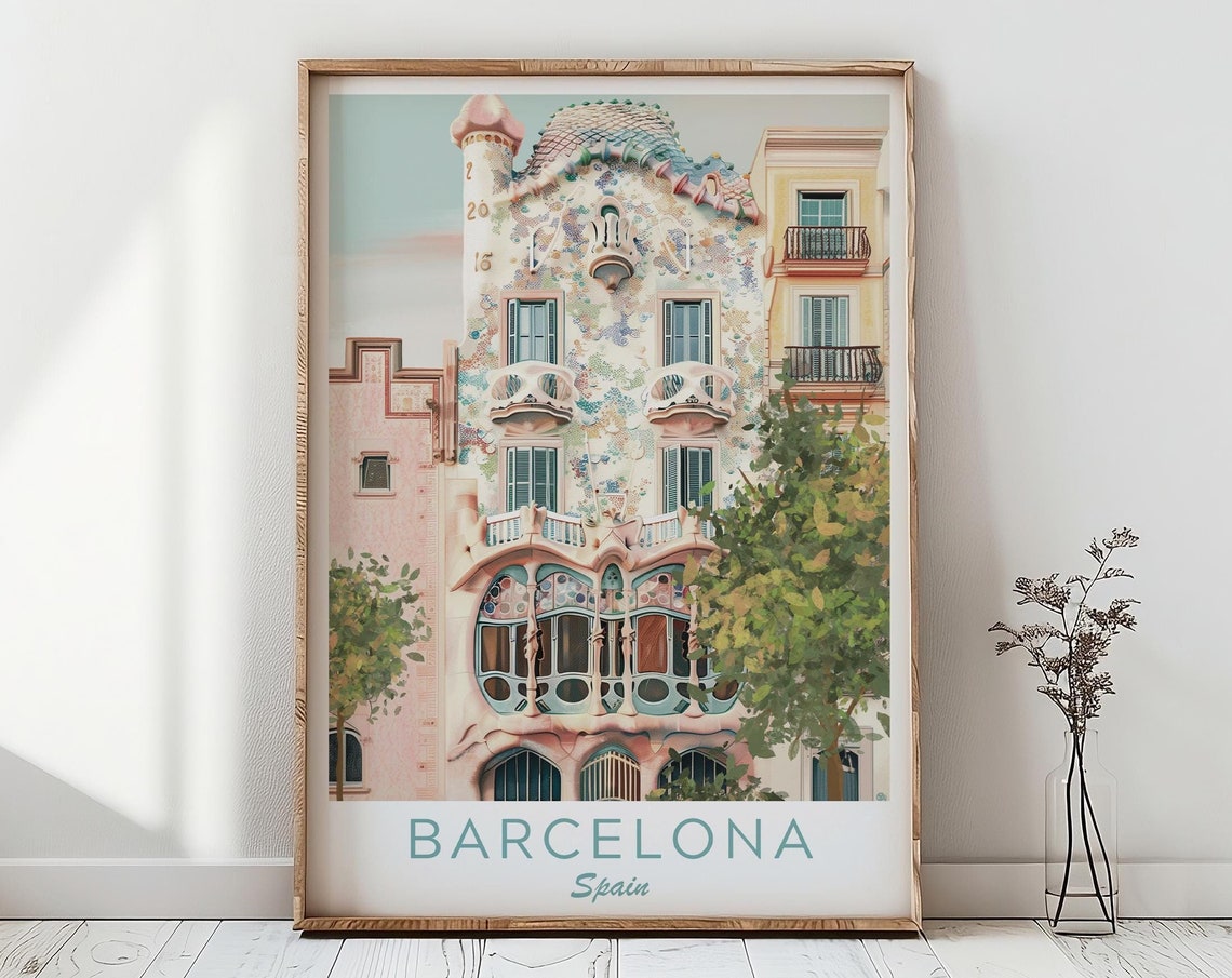 Barcelona Spain Casa Batllo Gaudi Mosaic Facade Travel Poster