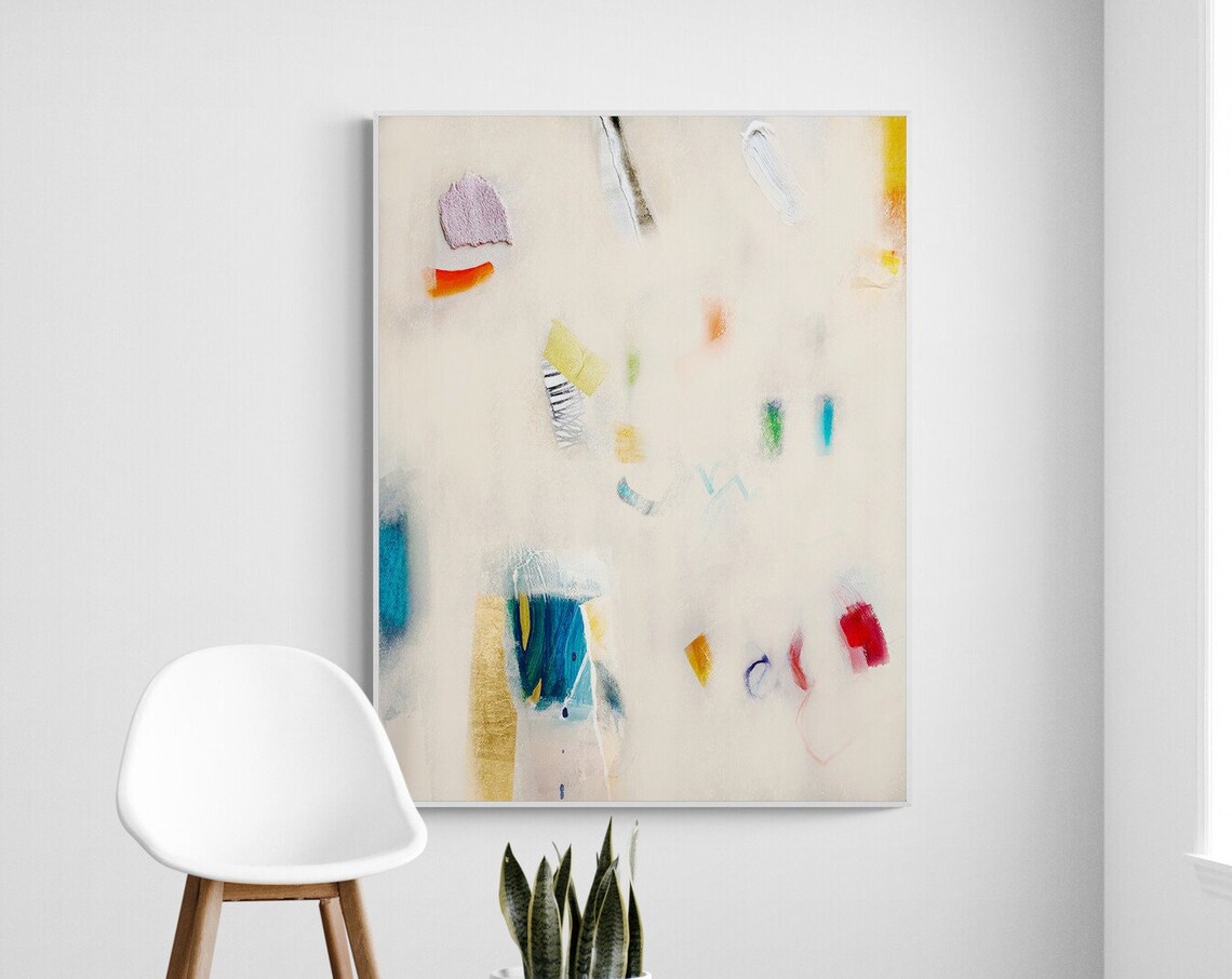 Abstract Art Print, Beige Cream and Multicolor - Image 5