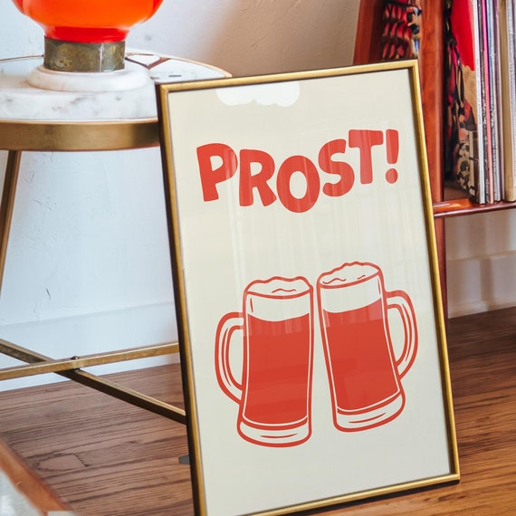 Red Prost Beer Mug Poster Retro Bar Decor Cheers Wall Art Fun Kitchen Print Oktoberfest Celebration Bar Cart Art Pub Decor Restaurant Hall