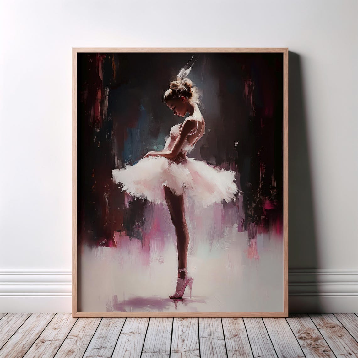 Ballerina Side Profile White Tutu Dark Painterly Dance Art Poster