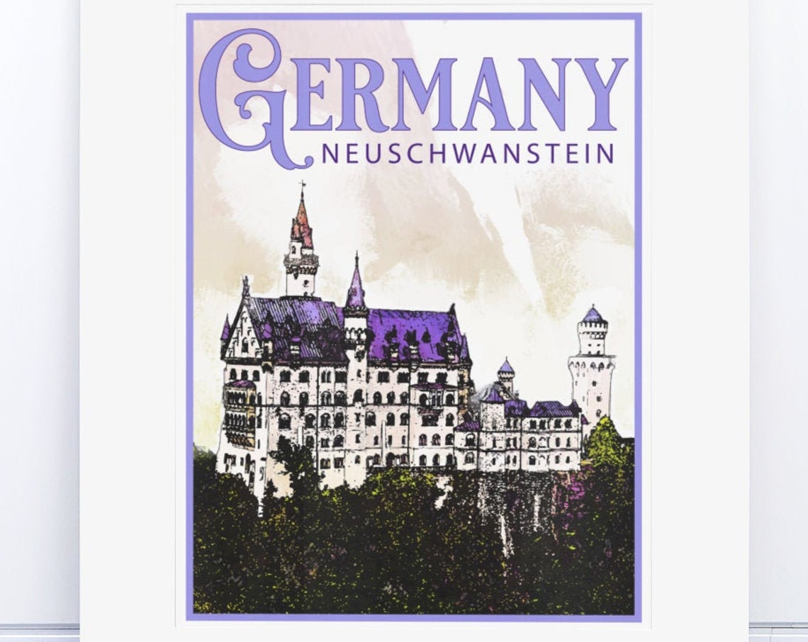 Neuschwanstein Castle Germany Bavarian Palace Vintage Travel Poster