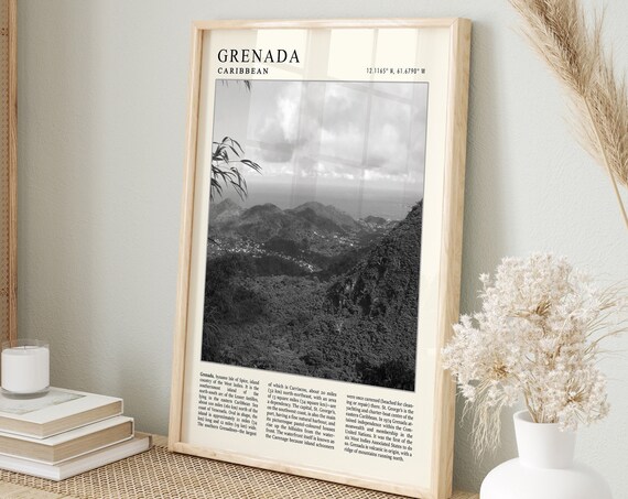 Grenada Travel Poster Print Caribbean Vintage Art Black And White Gift A1a2a3a4