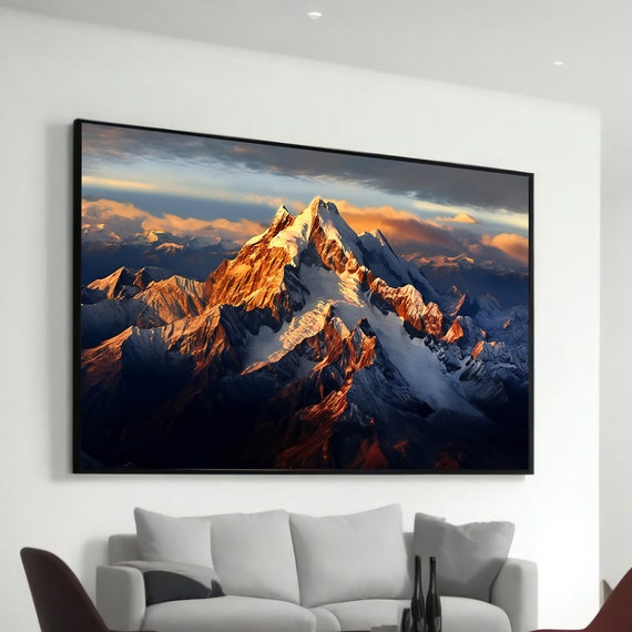 Stunning Mountain Peaks Canvas Painting Majestic Landscape Wall Art For Living Room Or Office Decor Nature Enthusiasts