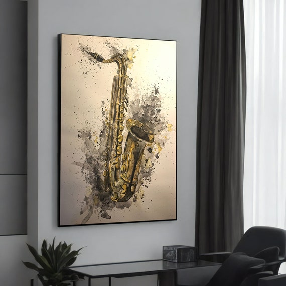 Abstract Jazz Saxophone Canvas Painting Modern Music Art For And Lovers