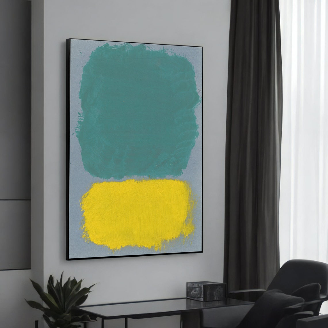 Rothko Style Teal Yellow Color Field Abstract Canvas Art Poster