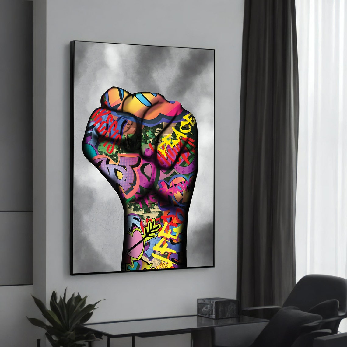 Graffiti Power Fist Peace Street Art Colorful Artwork Style Poster