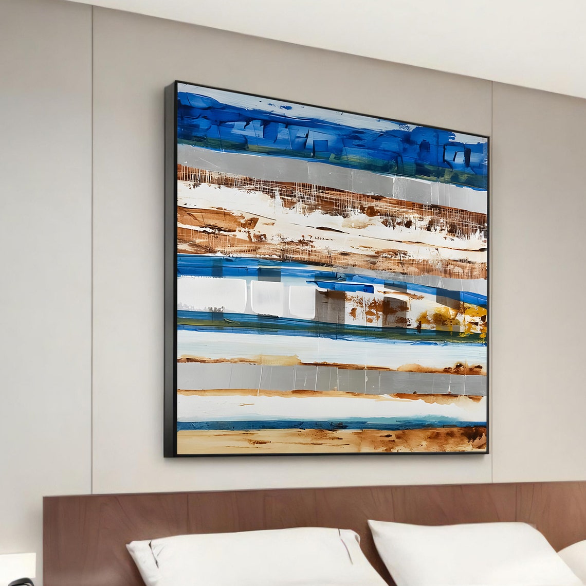 Abstract Horizontal Stripes Blue Brown Textured Artwork Poster