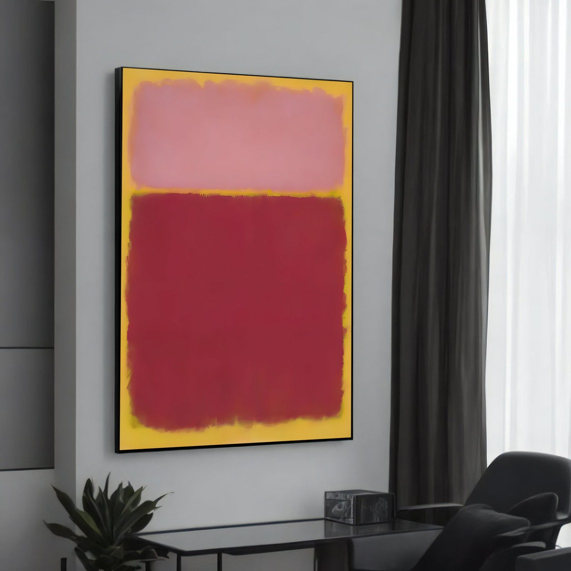 Pink and Red Color Blocks Soft Yellow Abstract Canvas Poster