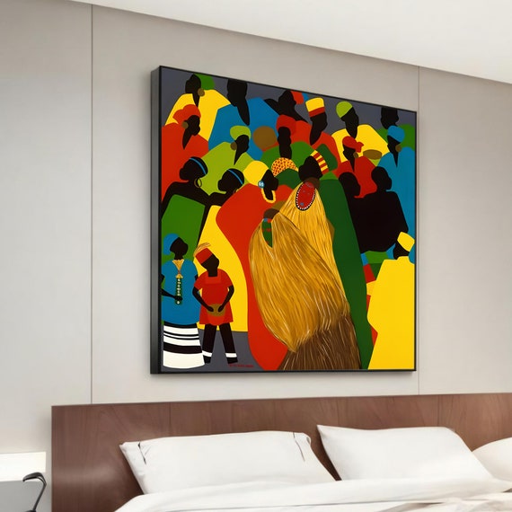 Vibrant Ethnic Celebration Canvas Painting Colorful Abstract Figures Lively Wall Art For Modern Home Decor Gift