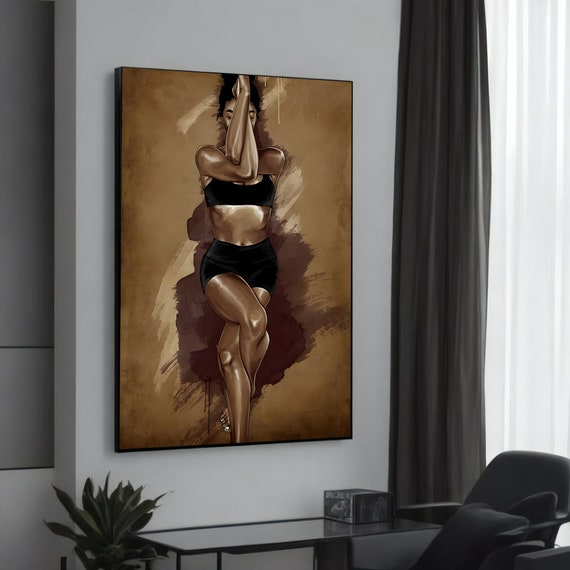 Powerful Female In Athletic Pose Dynamic Modern Canvas Painting Unique Fitness Art For Inspirational Wall Decor