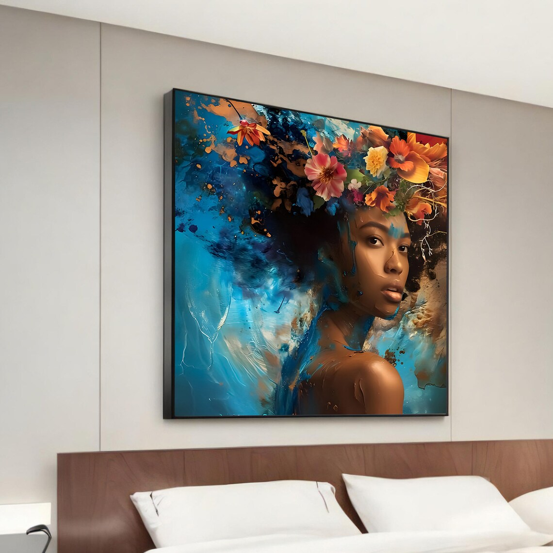 Ethnic Beauty With Floral Crown, Abstract Portrait Art Print
