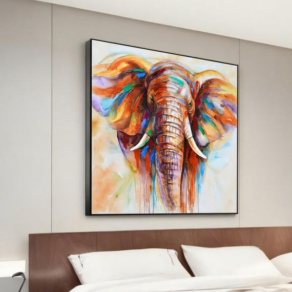 Colorful Elephant Canvas Painting Vibrant Animal Art Modern Wall Decor Unique Home Decoration Ready To Hang