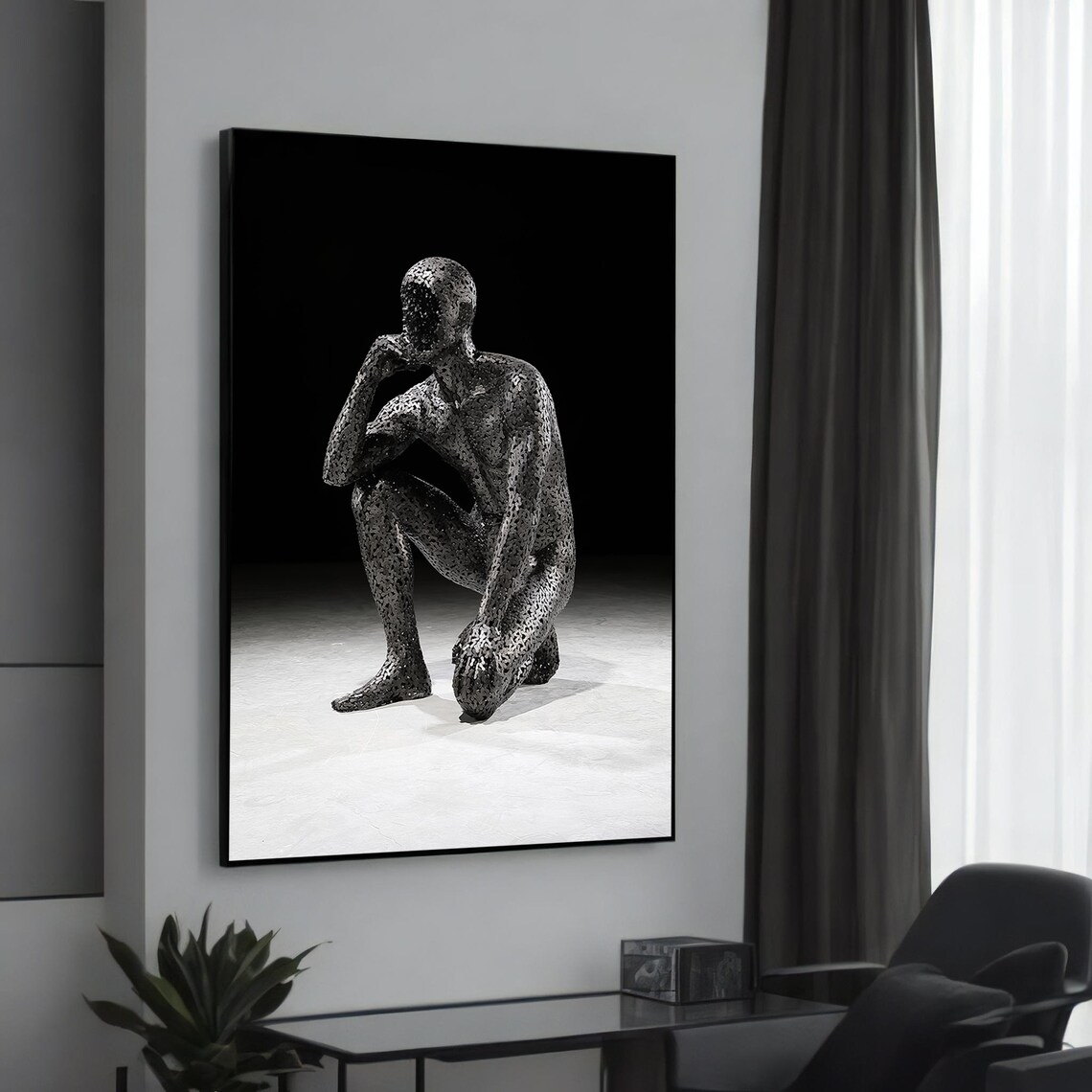 Pensive Human Sculpture, Modern Abstract Art Print