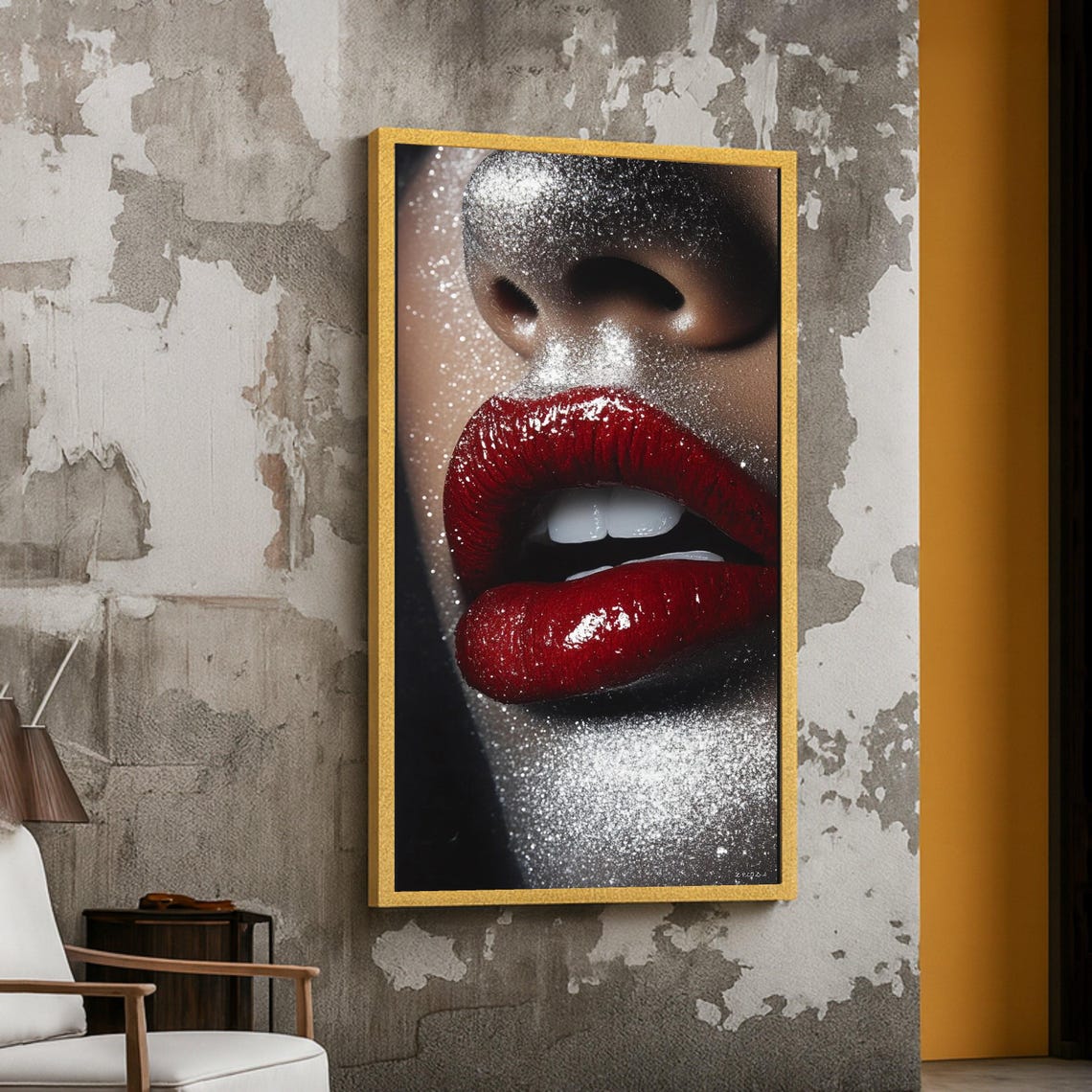 Glamorous Red Lips Silver Glitter Closeup Beauty Portrait Poster