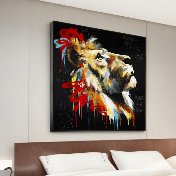 Graffiti Lion Canvas Painting Bold Animal Art Modern Wall Decor Unique Home Decoration Ready To Hang