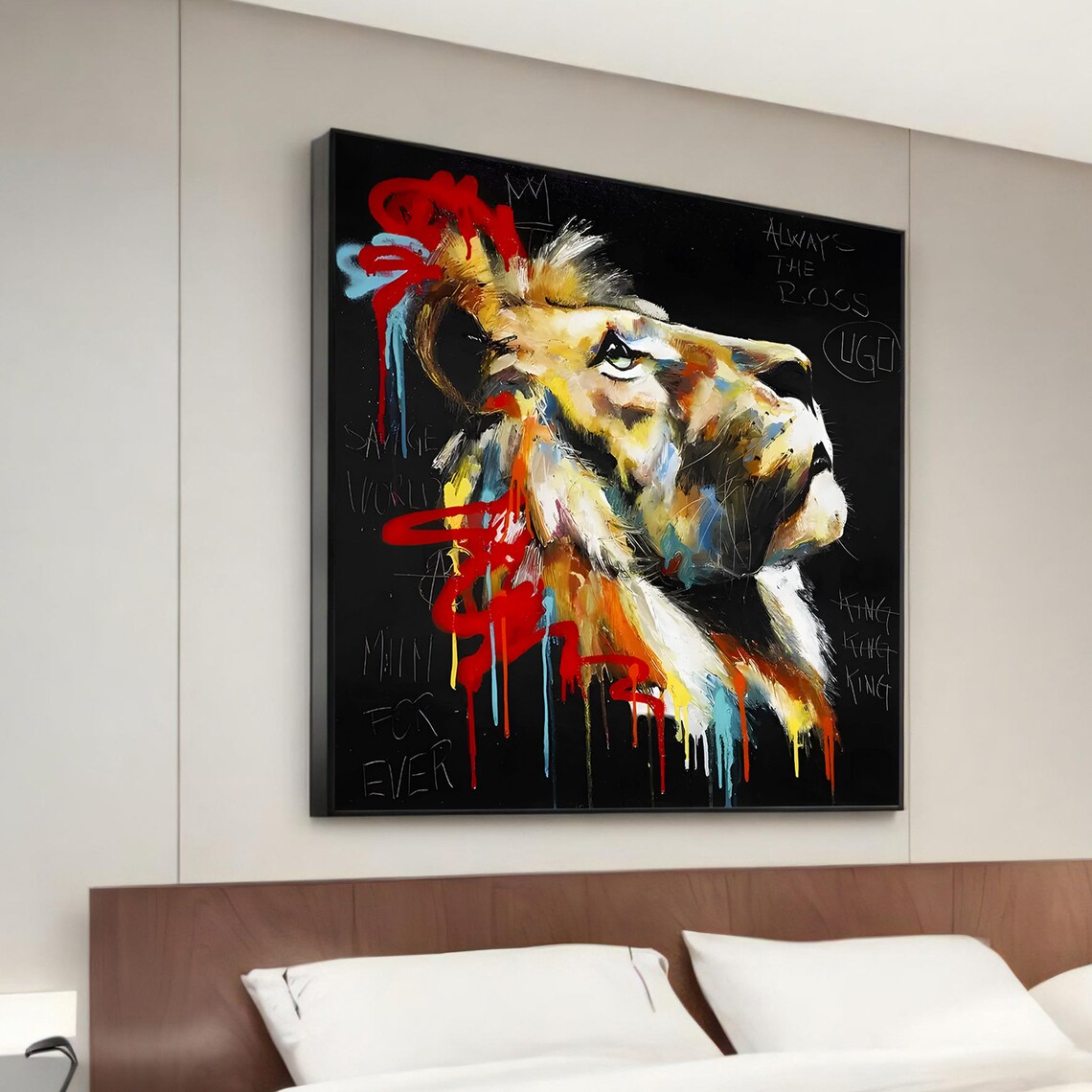 Graffiti Lion Always The Boss Street Art Black Background Animal Poster