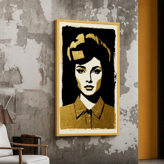 Elegant Woman Portrait Canvas Gold And Black Wall Art Modern Feminine Silhouette Minimalist Decorative Stylish Home Decor