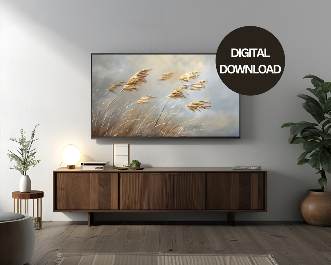 Neutral Reeds Grass Painting Coastal Beige Nature Landscape Wall Art Print - Image 6