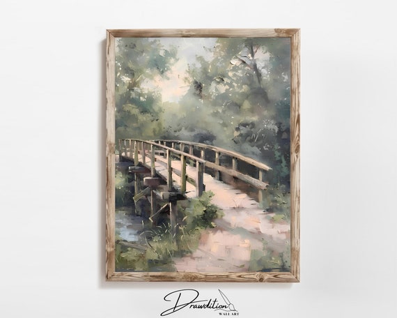 Bridge Wall Art Country Bridge Painting Wooden Bridge Painting Garden Bridge Art Bridge Poster Cottage Bridge Artwork