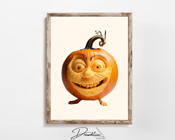 Funny Orange Jack O Lantern Carved Goofy Face Halloween Wall Art