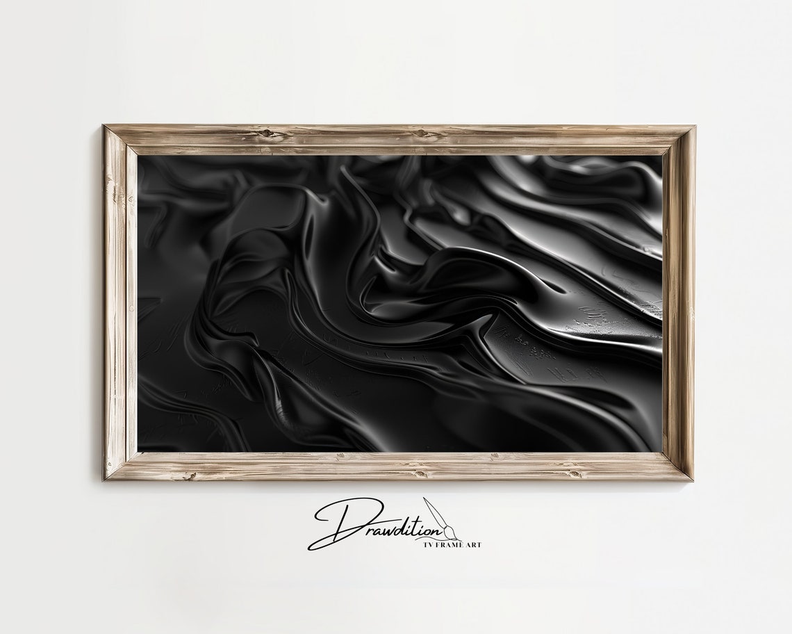 Black Silk Liquid Waves Abstract Elegant Modern Luxury Print
