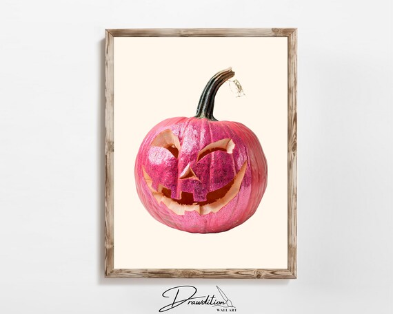 Pink Glitter Jack O Lantern Happy Smiling Face Halloween Poster