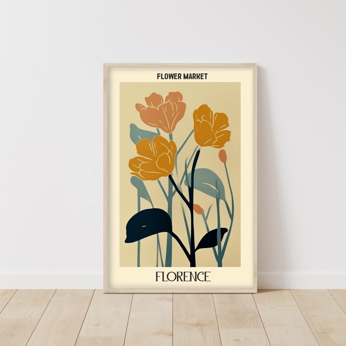 Flower Market Florence Orange Bloom Vintage Botanical Poster