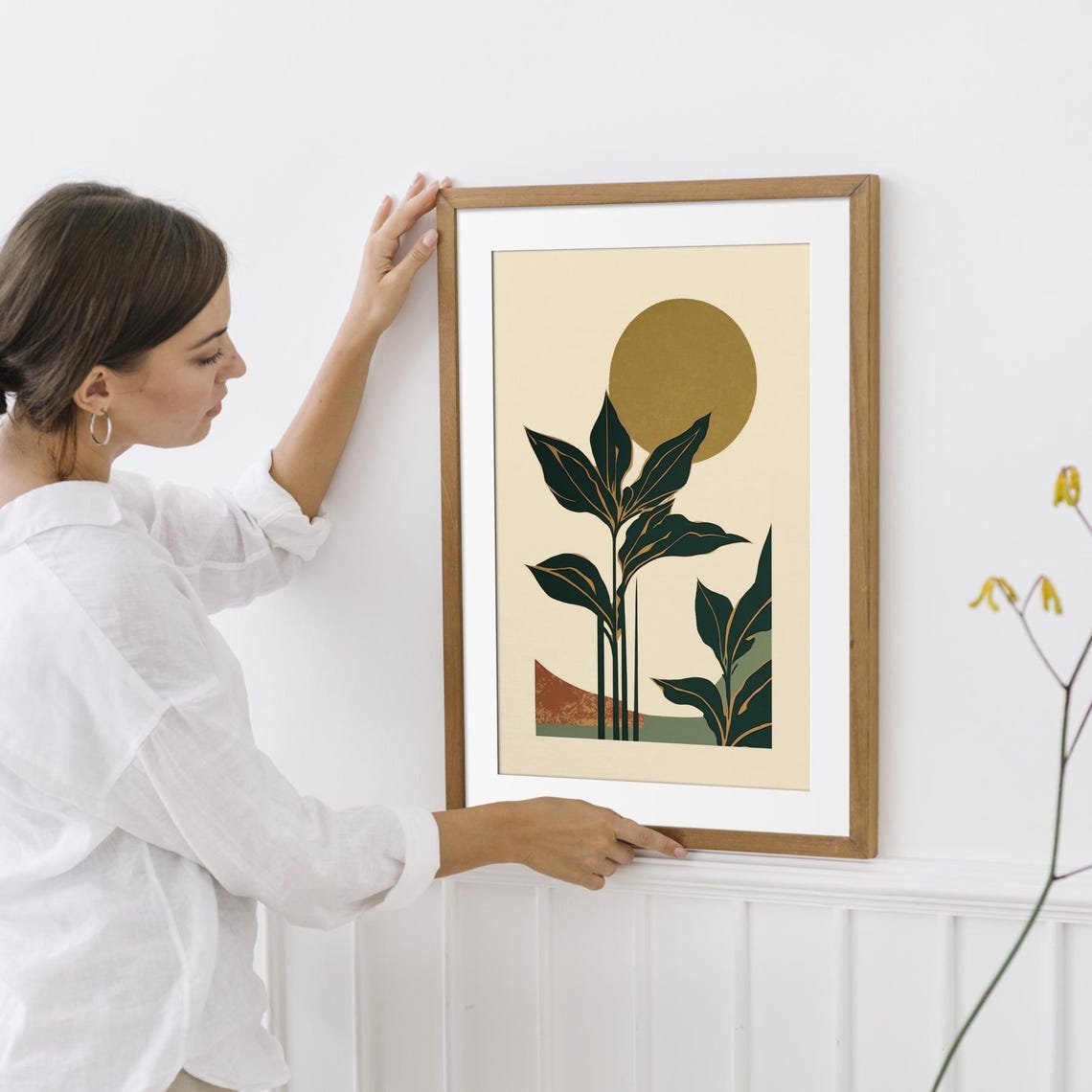 Abstract Botanical Leaves Gold Sun Modern Decor Charming Poster