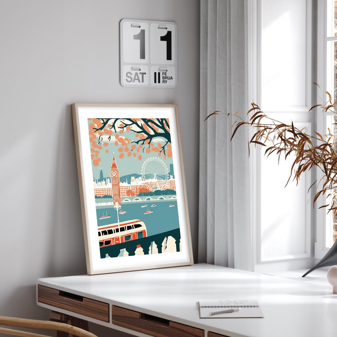 London Big Ben Autumn Thames River Retro Travel Charming Poster - Image 2