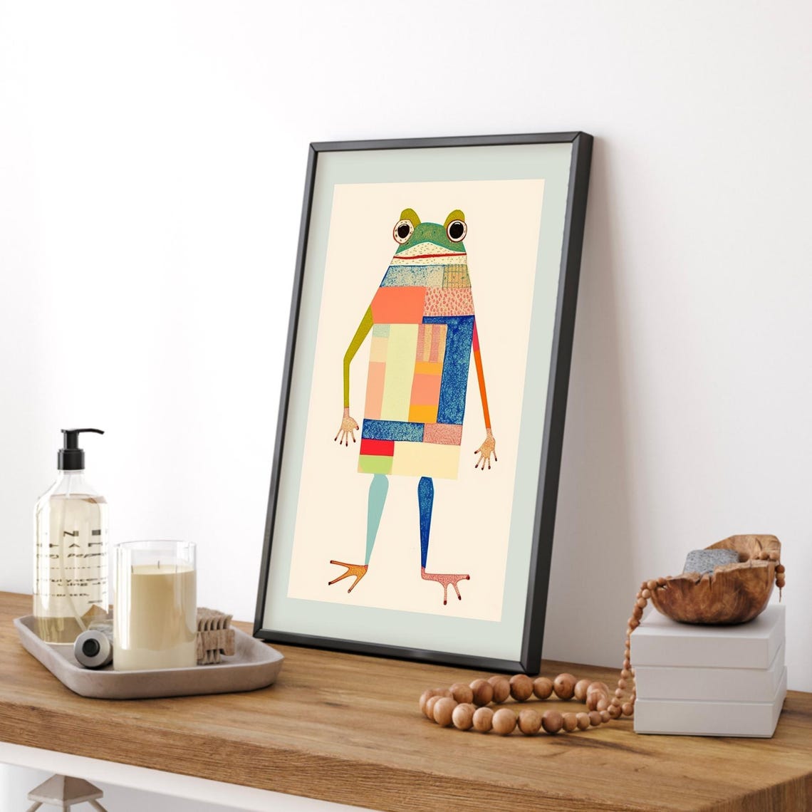 Colorful Patchwork Frog Funny Whimsical Animal Nursery Art Poster - Image 3