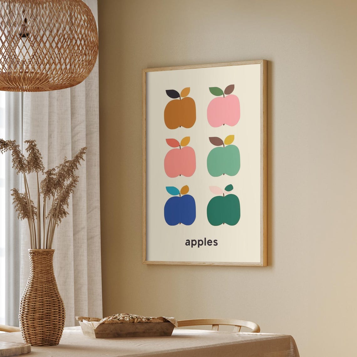 Playful Rainbow Apples Grid Mid Century Modern Kitchen Fruit Poster - Image 3