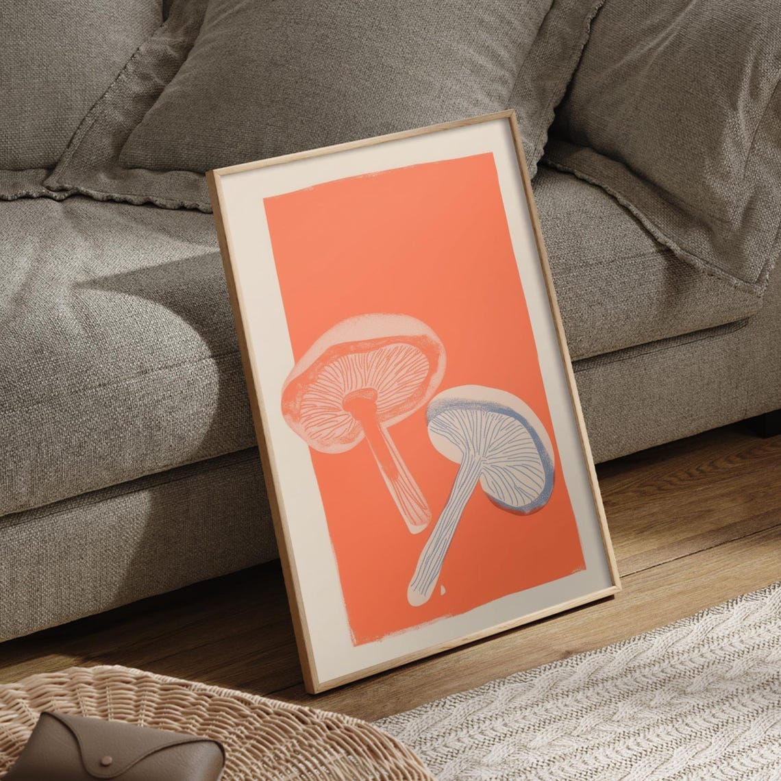 Orange Mushroom Pair Botanical Retro Illustration Kitchen Poster