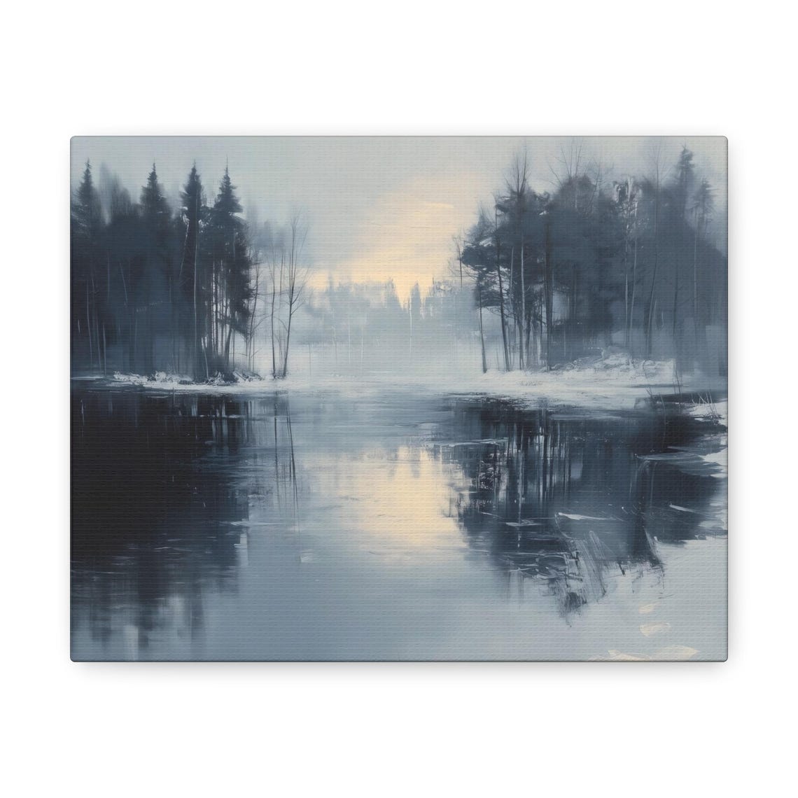 Misty Winter Lake With Pine Forest Reflections Landscape Print - Image 3