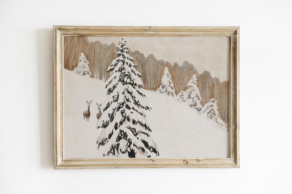 Christmas Vintage Reindeer Sketch Poster, Winter Decor