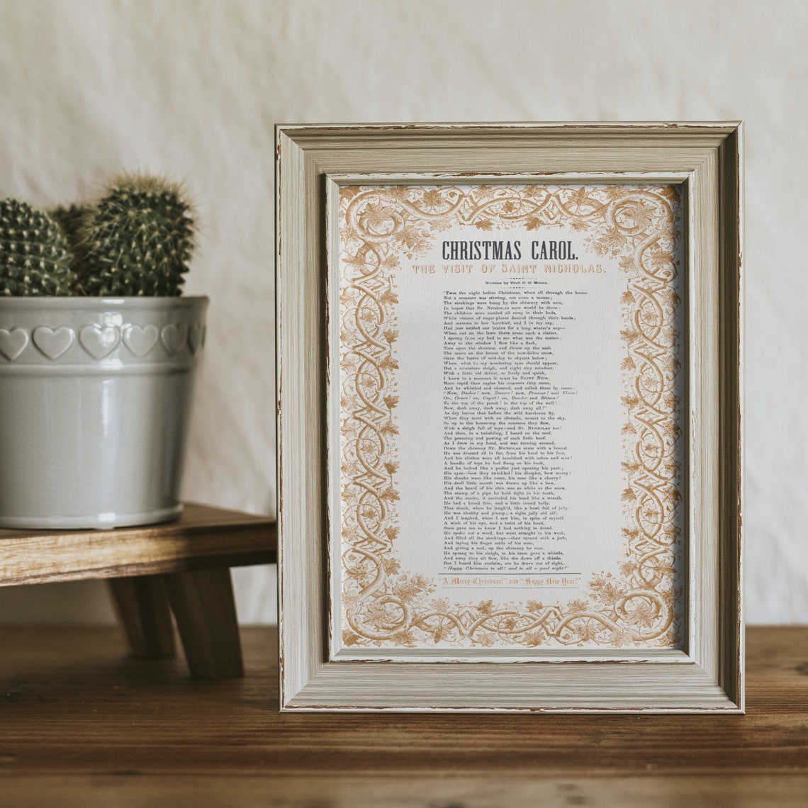 Christmas Carol Poem Antique Typography Gold Ornamental Border Poster - Image 3