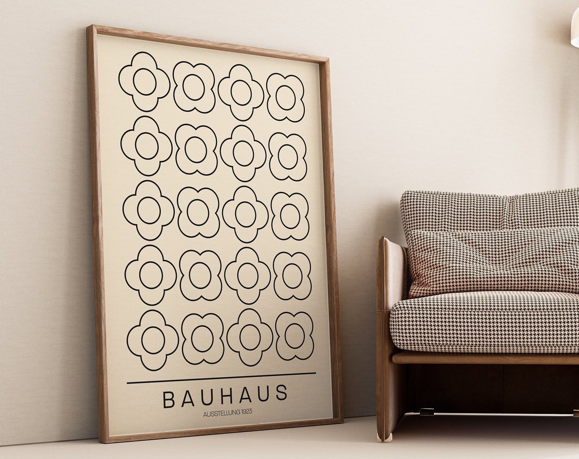 Bauhaus 1925 Exhibition Flower Grid Black Beige Geometric Poster