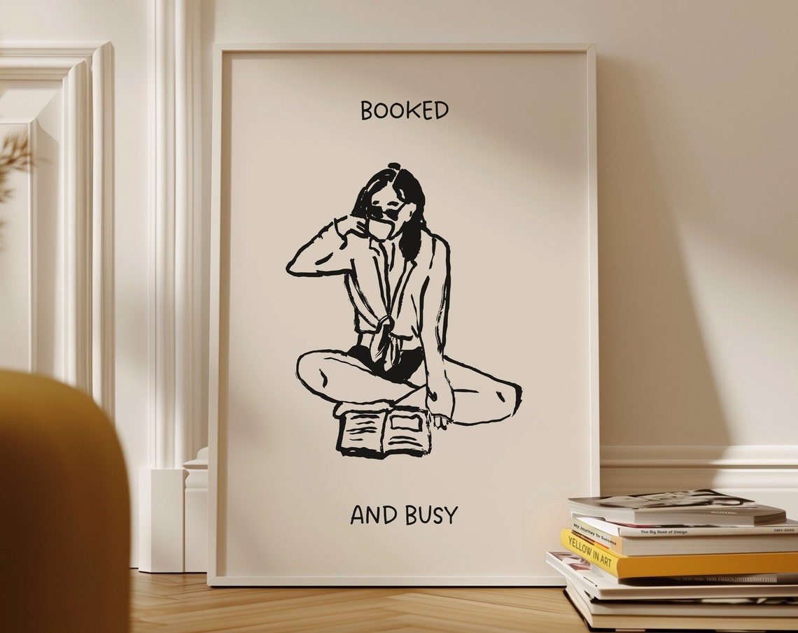 Booked And Busy Retro Bookish Art Print