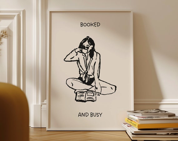 Booked And Busy Retro Bookish Art Print