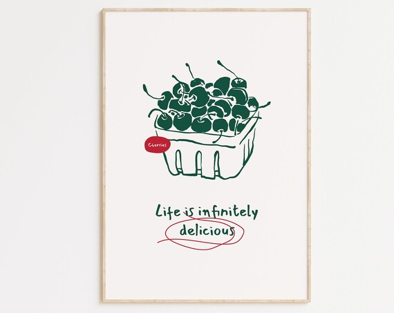 Cherry Basket Life Is Infinitely Delicious Retro Kitchen Print
