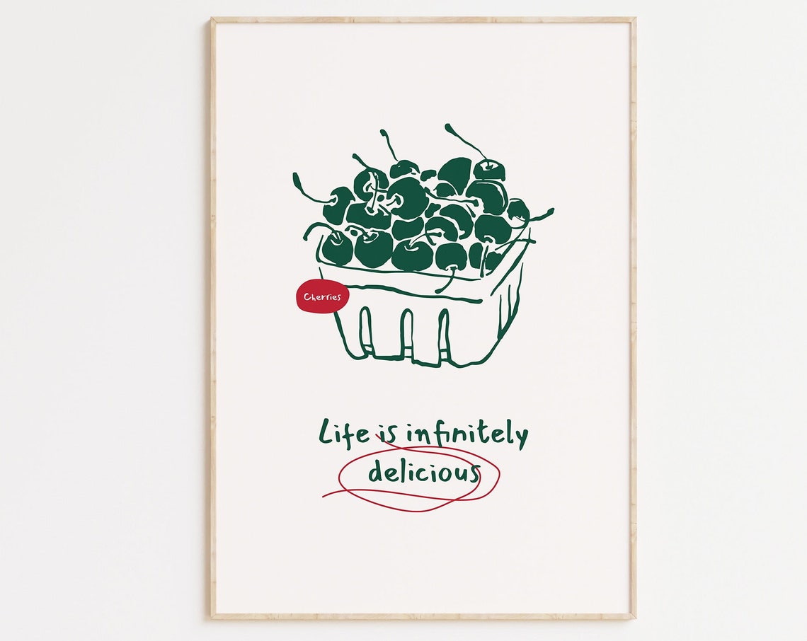 Cherry Basket Life Is Infinitely Delicious Retro Kitchen Print