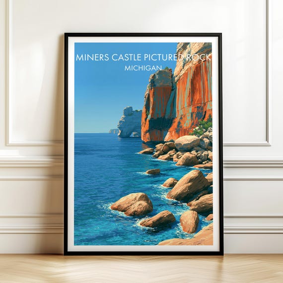 Miners Castle Pictured Rock Michigan Poster Usa Travel Wall Art American Landmark Print Gift