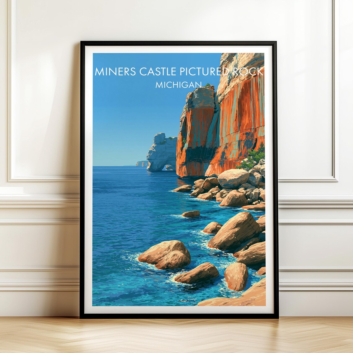Miners Castle Pictured Rocks Michigan Lake Superior Vintage Travel Poster