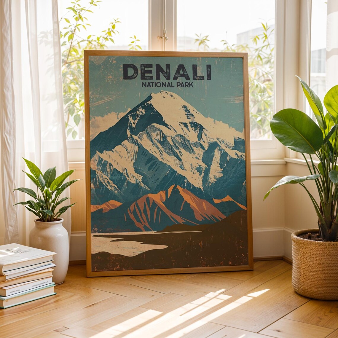 Denali National Park Vintage Snowcapped Mountain Peak Travel Art Poster
